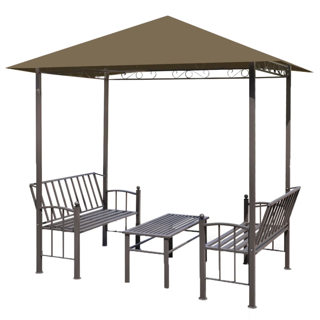 Zahradní altán + stůl a lavice 2,5x1,5x2,4 m taupe 180 g/m²