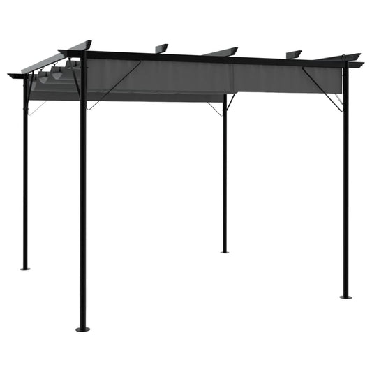 Pergola se zatahovací střechou antracitová 3x3 m ocel 180 g/m²