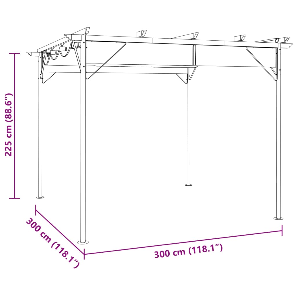Pergola se zatahovací střechou antracitová 3x3 m ocel 180 g/m²