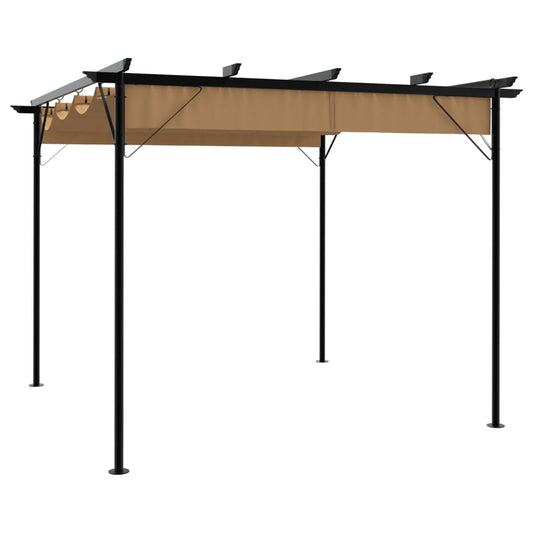 Pergola se zatahovací střechou taupe 3 x 3 m ocel 180 g/m²