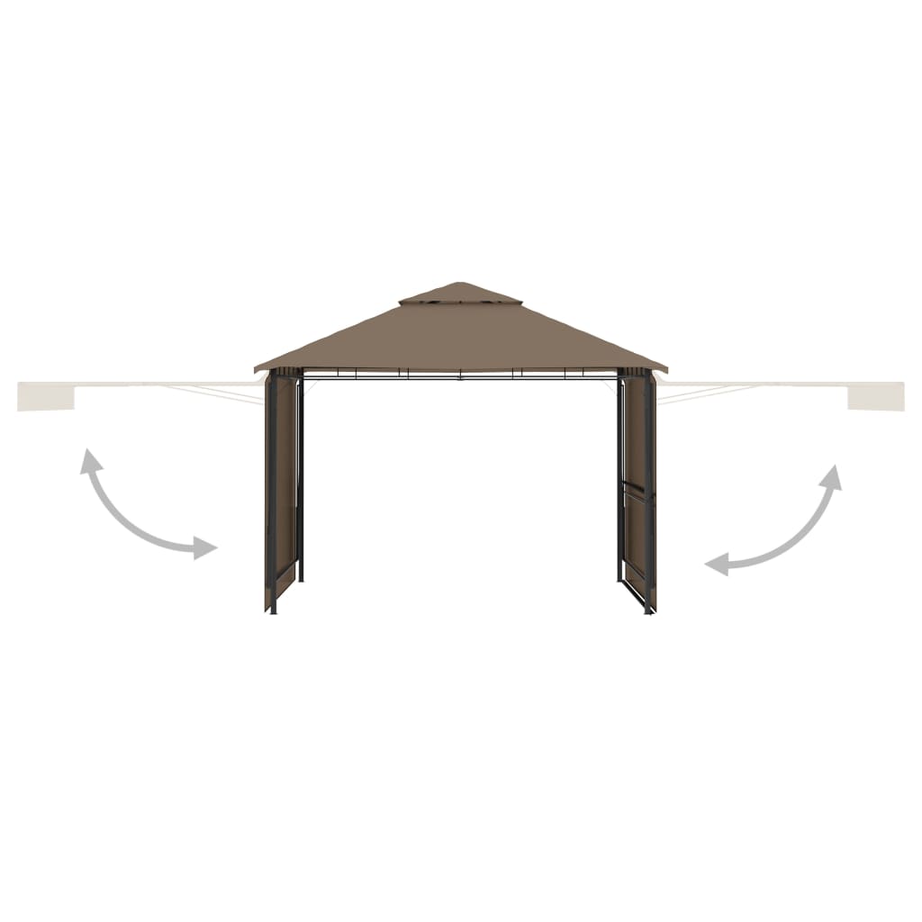 Altán se dvěma extra stříškami 3x3x2,73 m taupe 180 g/m²