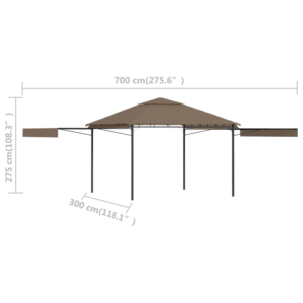 Altán se dvěma extra stříškami 3x3x2,73 m taupe 180 g/m²