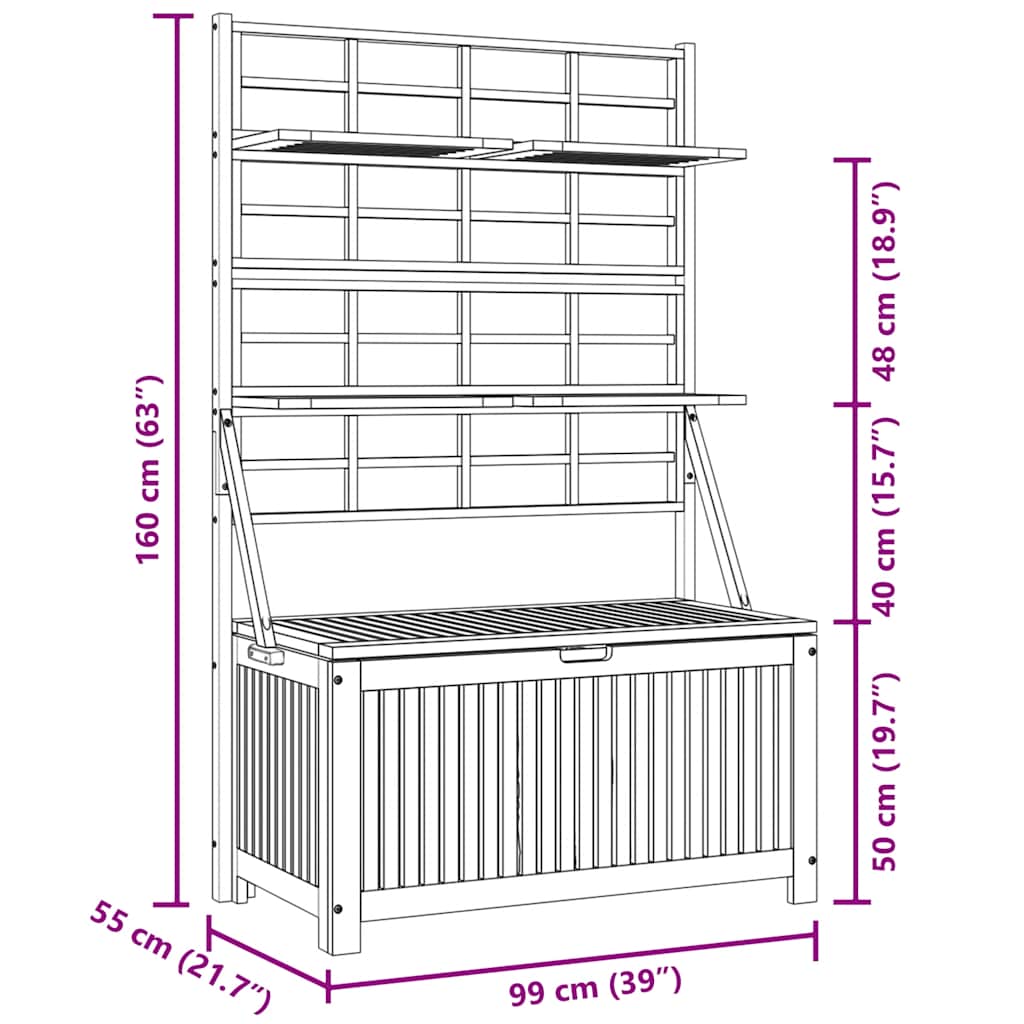 Úložný box s treláží šedý 99x55x160 cm masivní akáciové dřevo