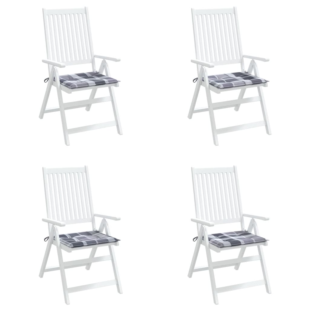 Podušky na zahradní židli 4 ks šedé kárované 50x50x3 cm oxford