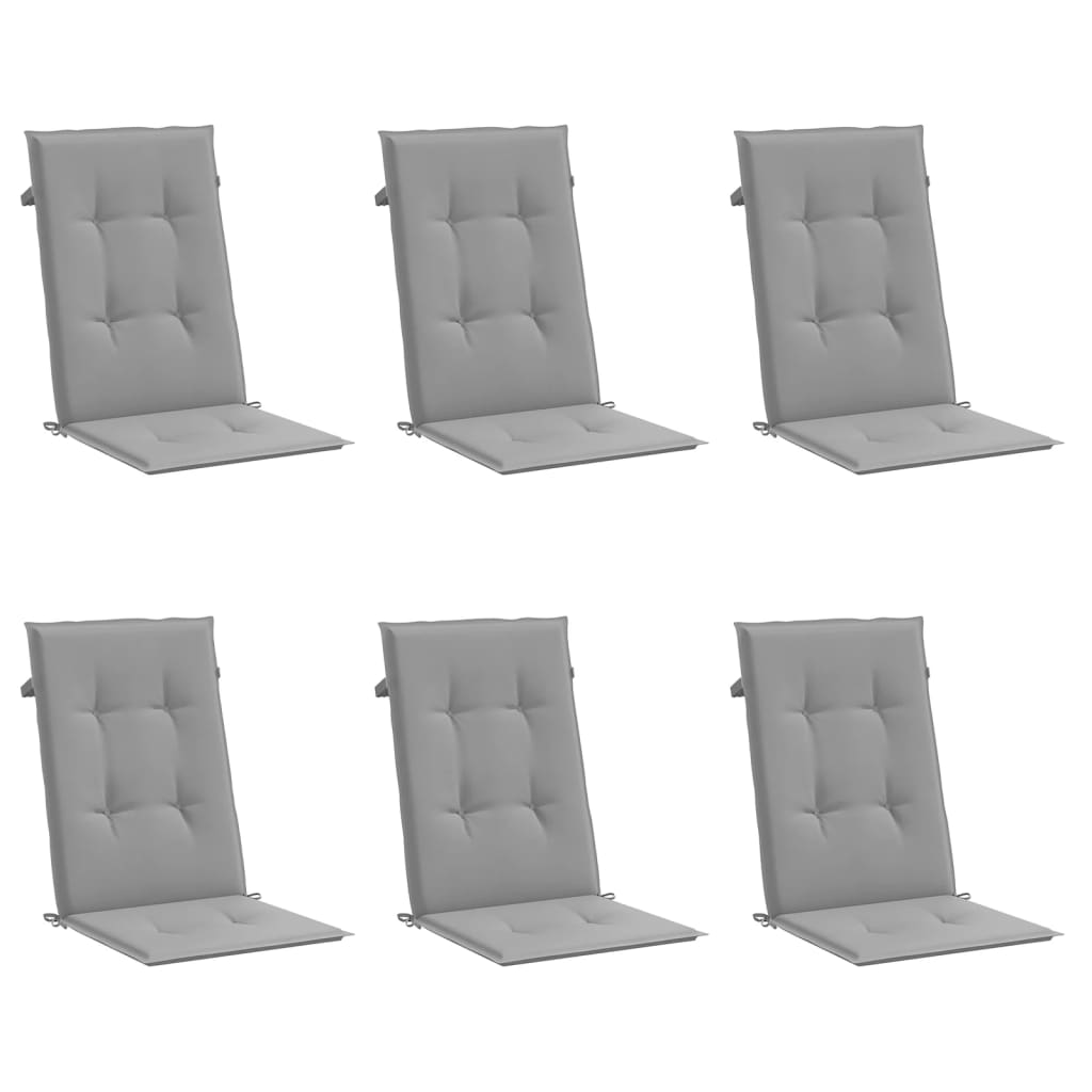 Podušky na židli vysoké opěradlo 6 ks šedé 120x50x3 cm textil