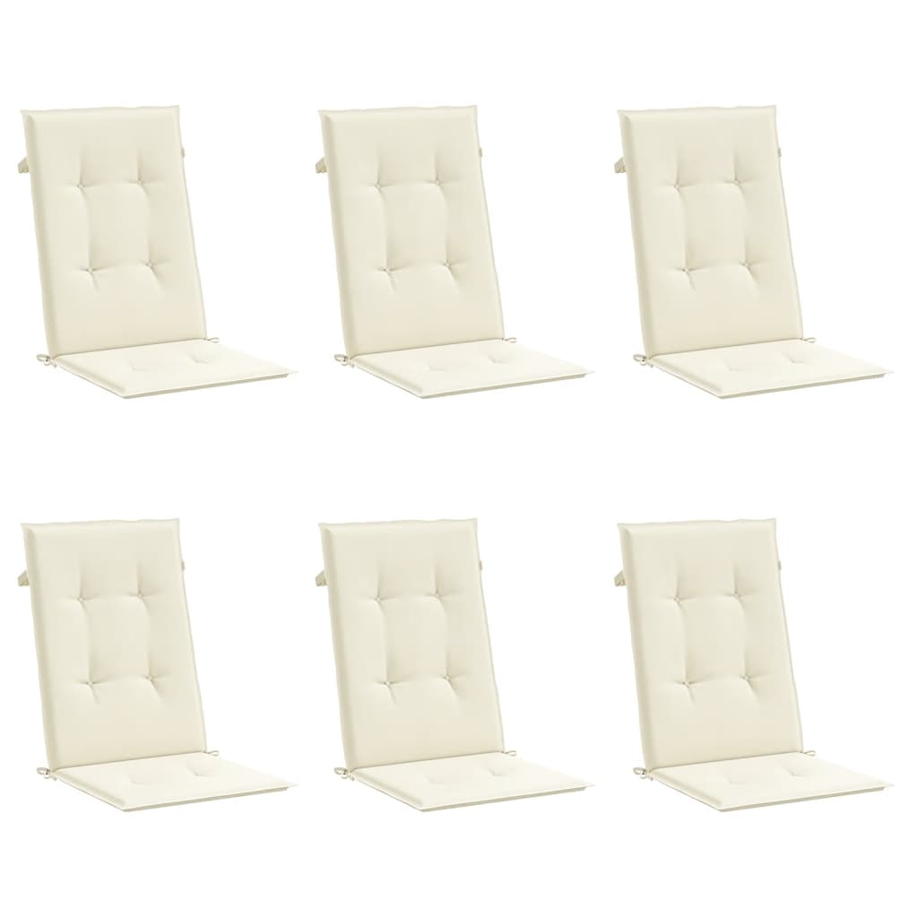 Podušky na židli vysoké opěradlo 6 ks krémové 120x50x3cm textil