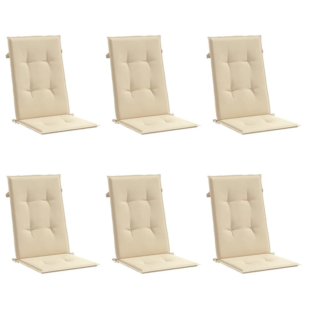 Podušky na židli vysoké opěradlo 6 ks béžové 120x50x3 cm textil