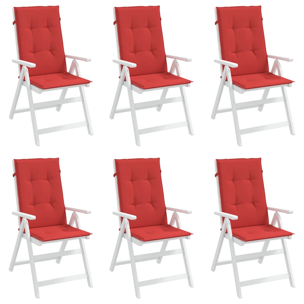 Podušky na židli vysoké opěradlo 6 ks červené 120x50x3cm textil