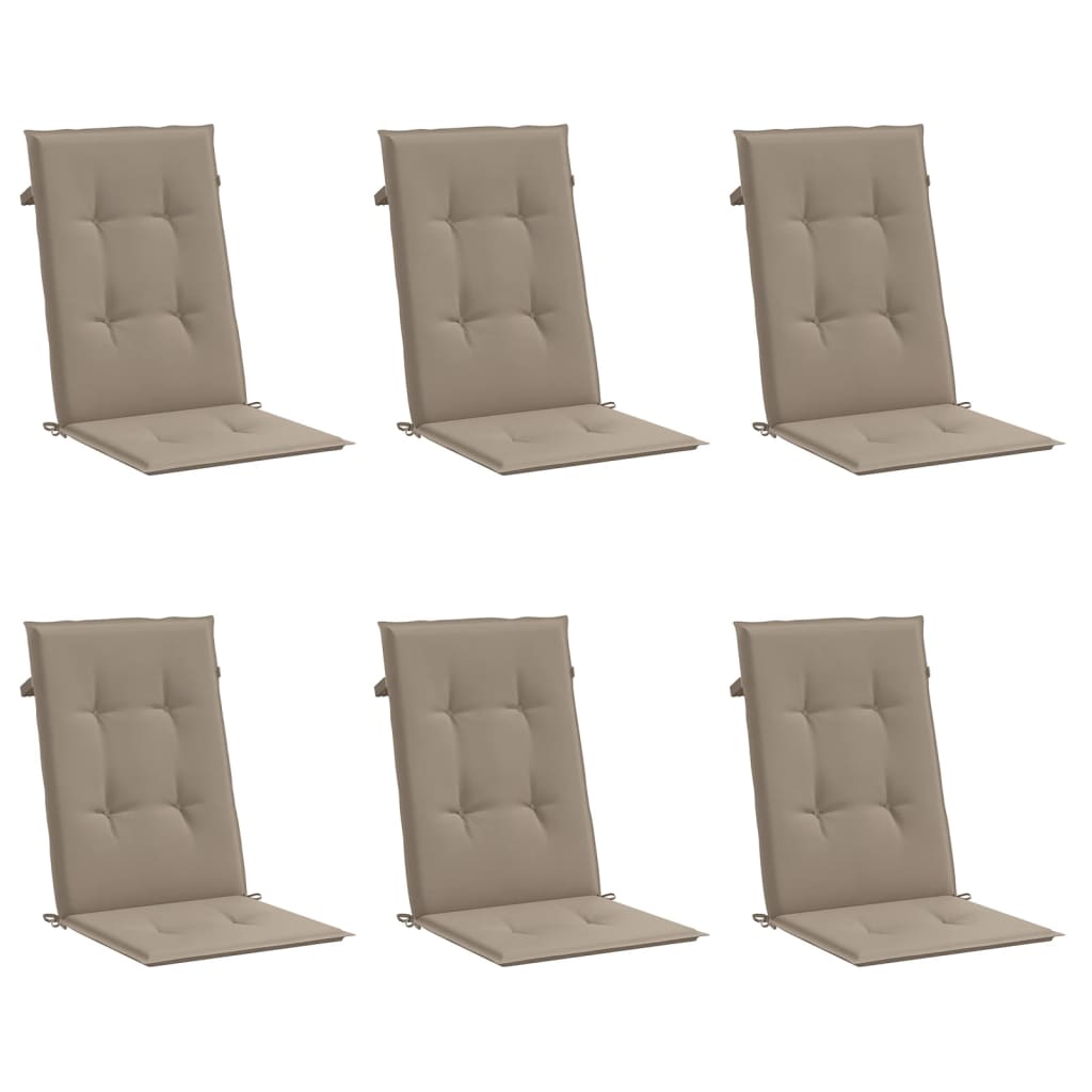 Podušky na židli vysoké opěradlo 6 ks taupe 120x50x3 cm textil