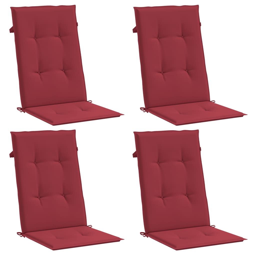 Podušky na židli vysoké opěradlo 4 ks vínové 120x50x3 cm textil