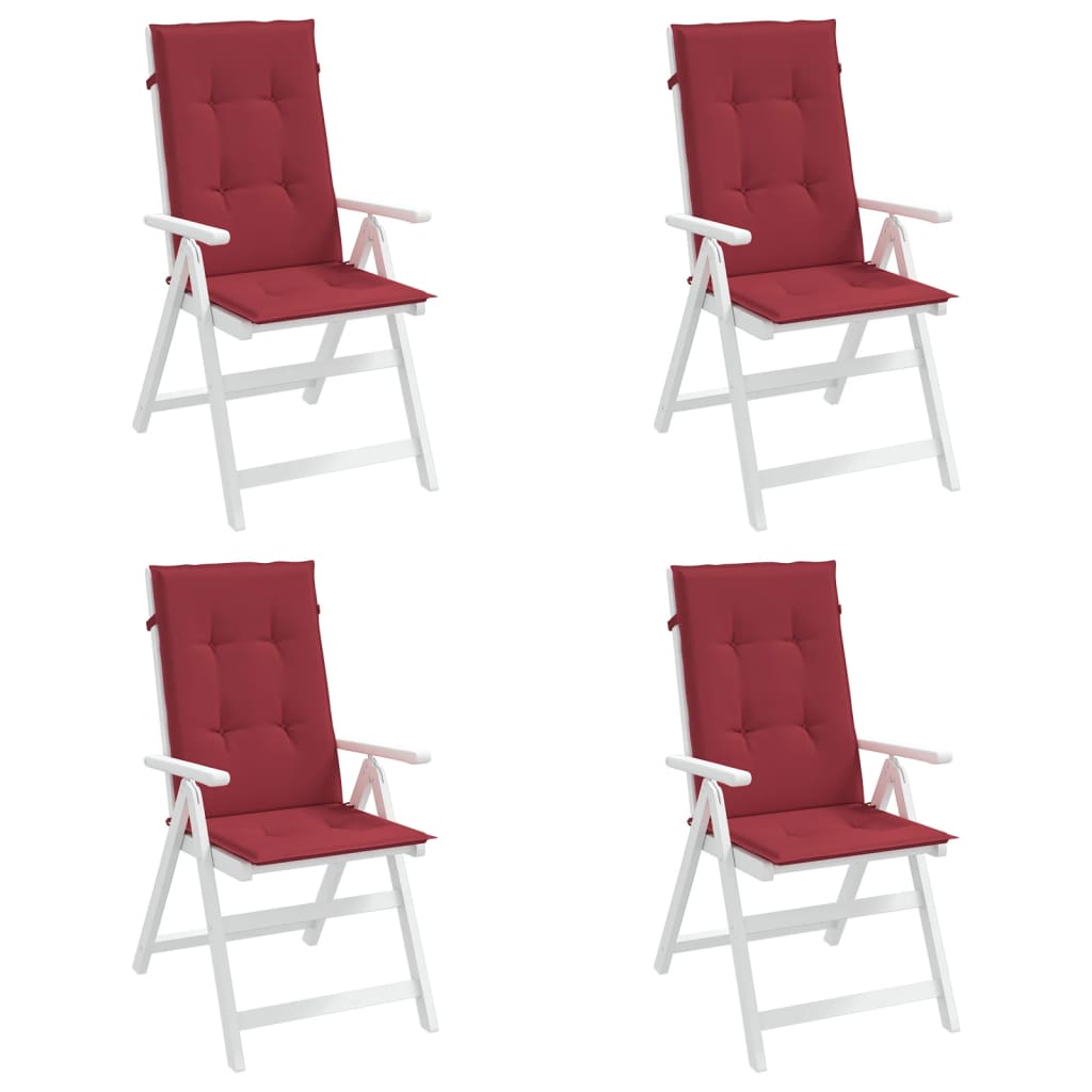 Podušky na židli vysoké opěradlo 4 ks vínové 120x50x3 cm textil