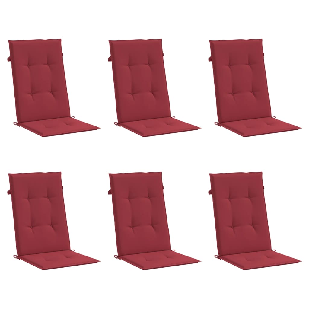 Podušky na židli vysoké opěradlo 6 ks vínové 120x50x3 cm textil