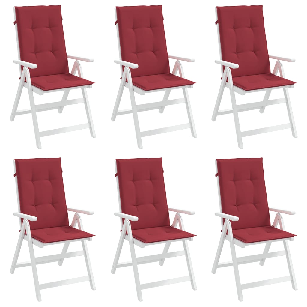Podušky na židli vysoké opěradlo 6 ks vínové 120x50x3 cm textil