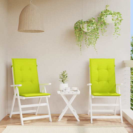 Podušky na židli vysoké opěradlo 2 ks jasně zelené 120x50x3 cm