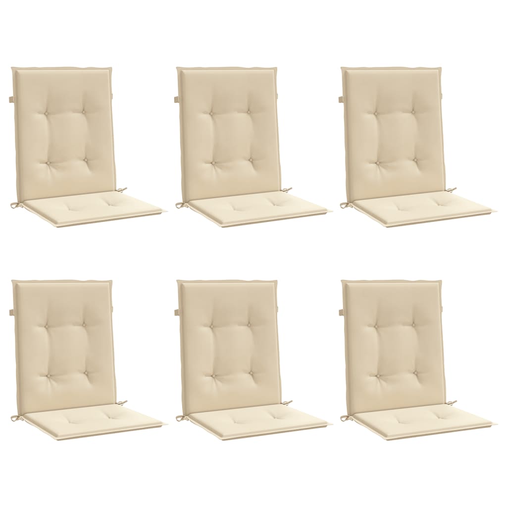 Podušky na židli nízké opěradlo 6 ks béžové 100x50x3 cm oxford