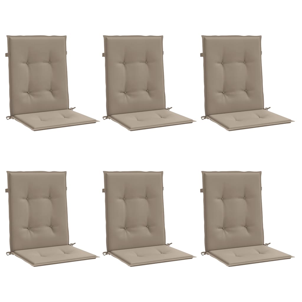 Podušky na židli nízké opěradlo 6 ks taupe 100x50x3 cm oxford
