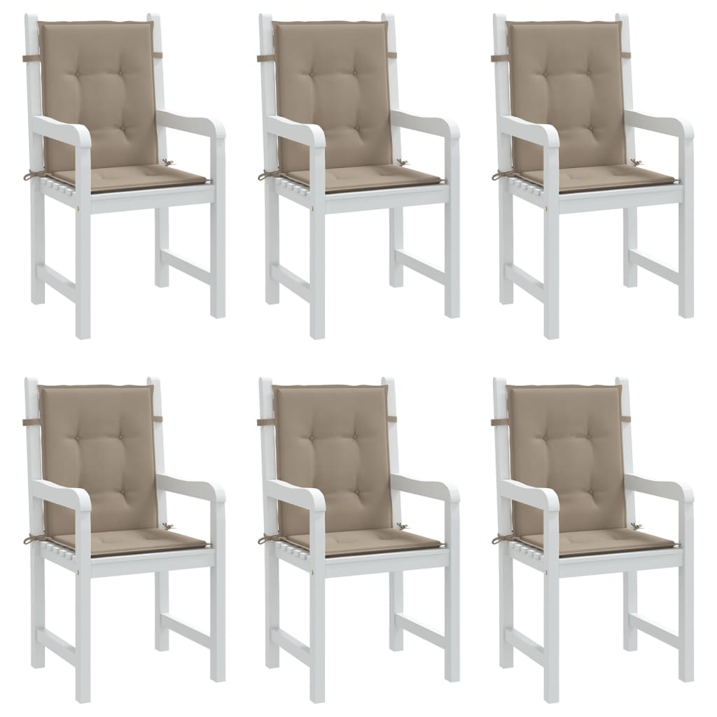 Podušky na židli nízké opěradlo 6 ks taupe 100x50x3 cm oxford
