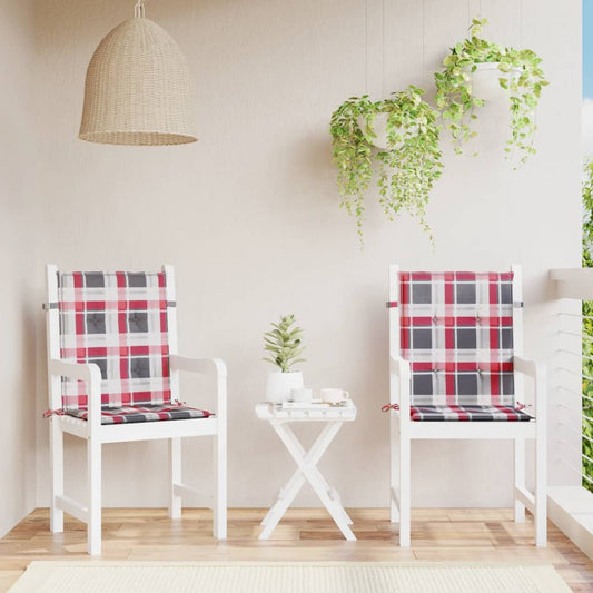 Podušky na židli nízké opěradlo 2ks červené kárované 100x50x3cm