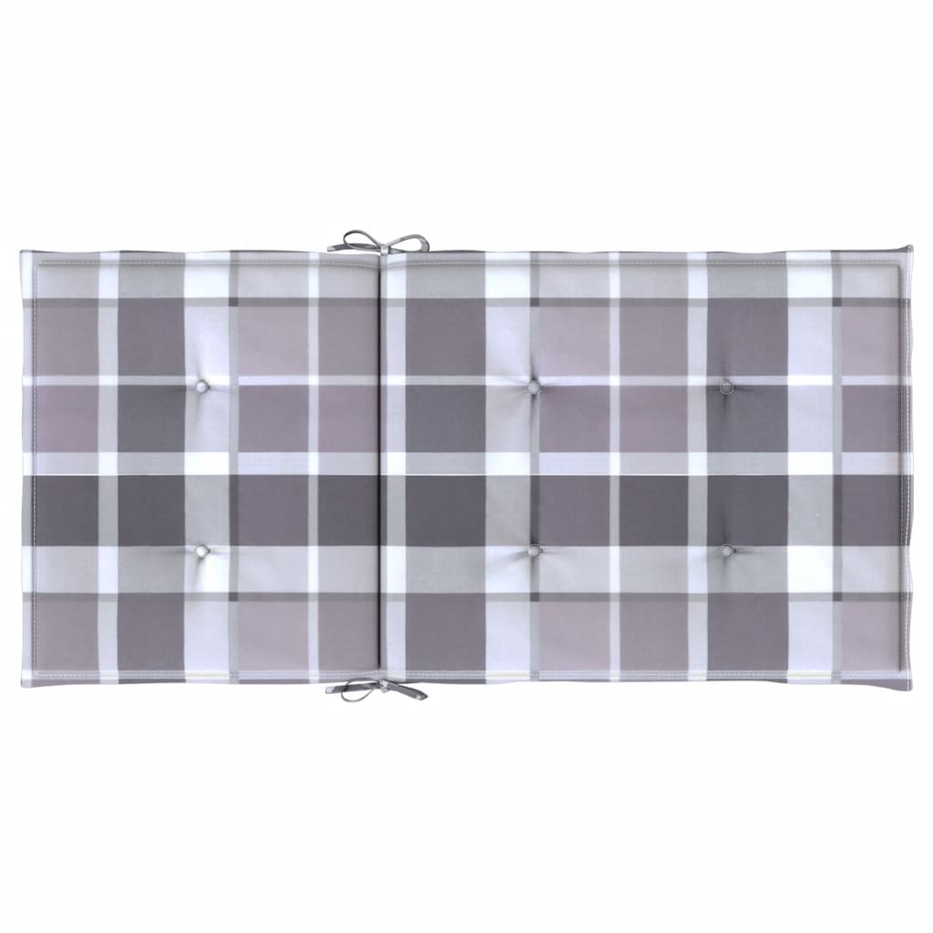 Podušky na židli nízké opěradlo 2 ks šedé kárované 100x50x3 cm