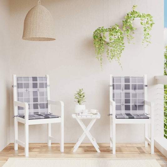Podušky na židli nízké opěradlo 2 ks šedé kárované 100x50x3 cm