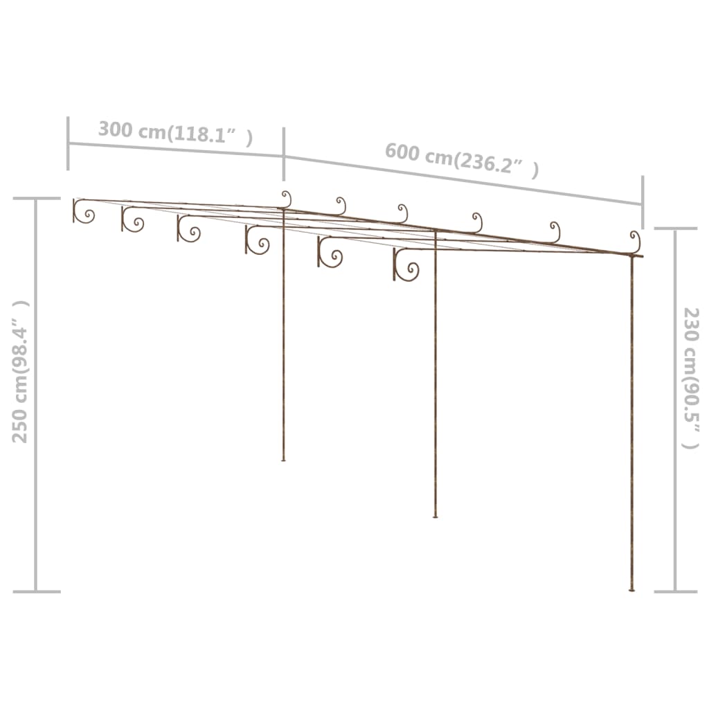 Zahradní pergola hnědá s patinou 6 x 3 x 2,5 m železná