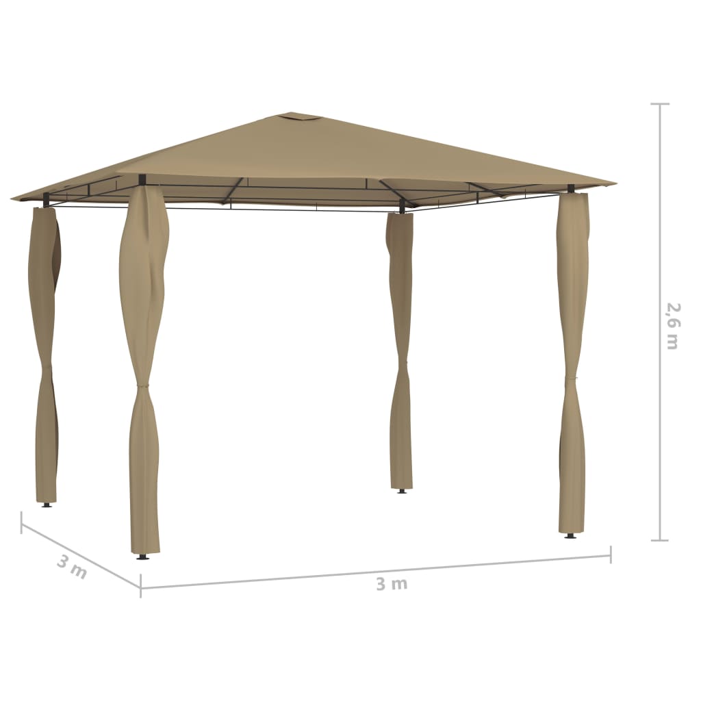 Altán s krytými sloupky 3 x 3 x 2,6 m taupe 160 g/m²