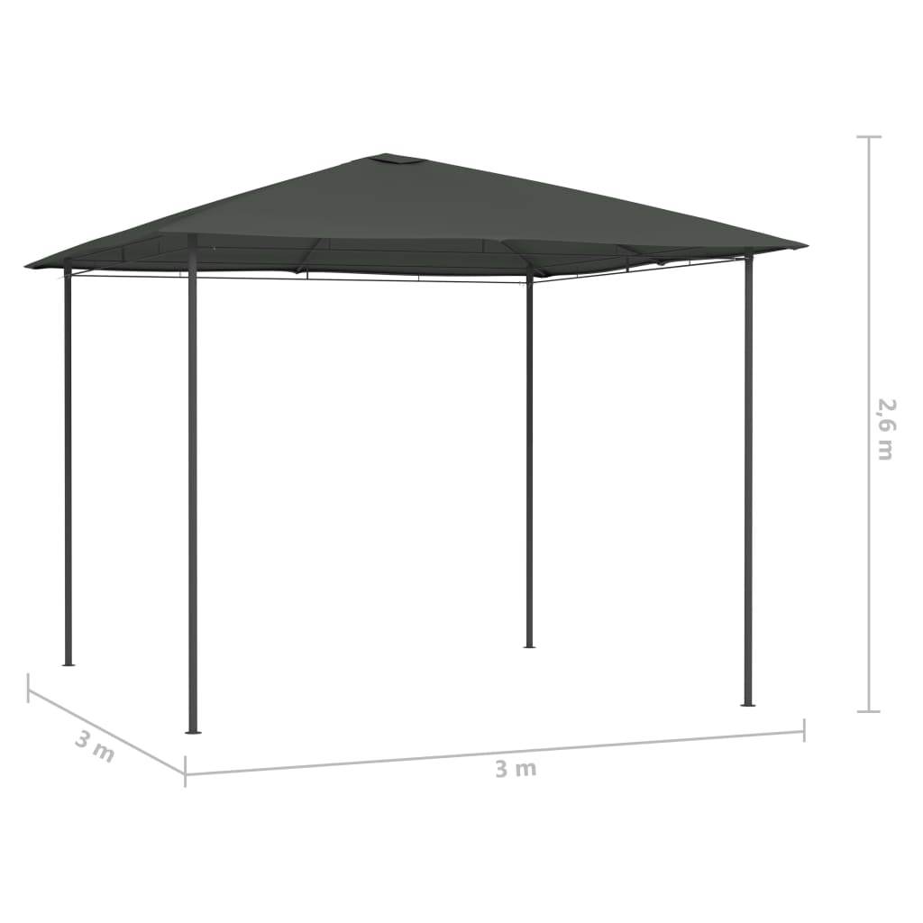 Altán 3 x 3 x 2,6 m antracitový 160 g/m²