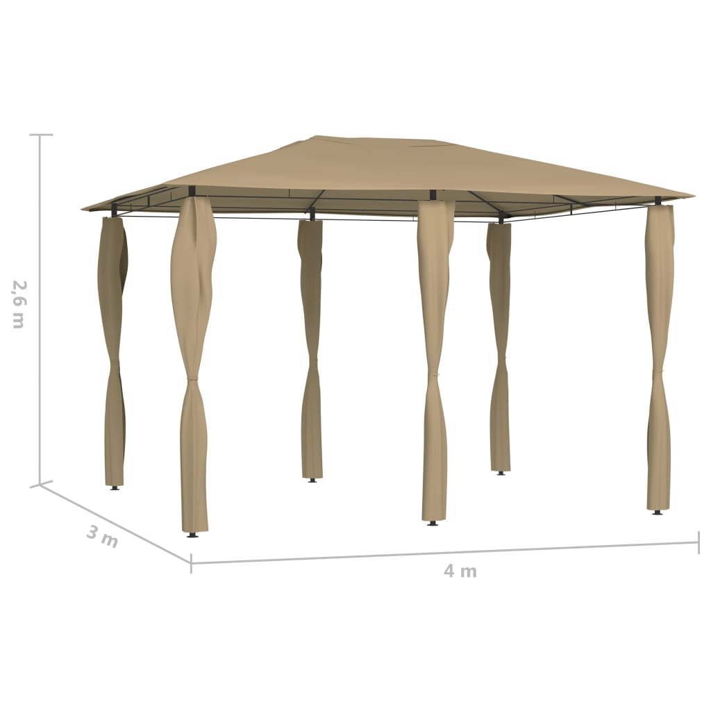 Altán s krytými sloupky 3 x 4 x 2,6 m taupe 160 g/m²