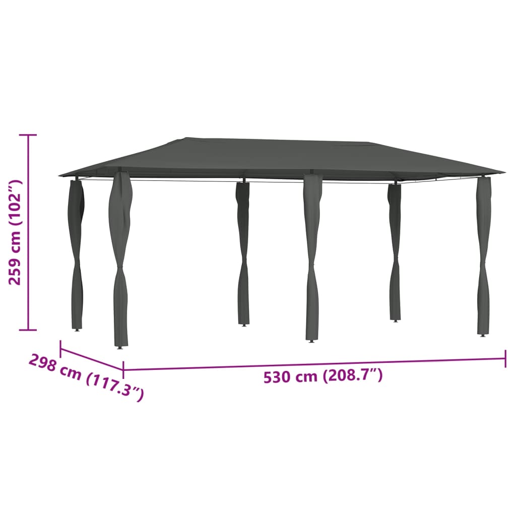 Altán s krytými sloupky 2,98 x 5,3 x 2,59m antracitový 160 g/m²