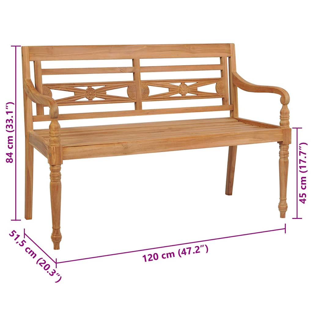 Lavice Batavia s královsky modrou poduškou 120 cm masivní teak
