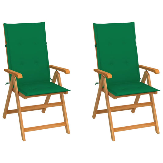 Zahradní židle 2 ks se zelenými poduškami masivní teak