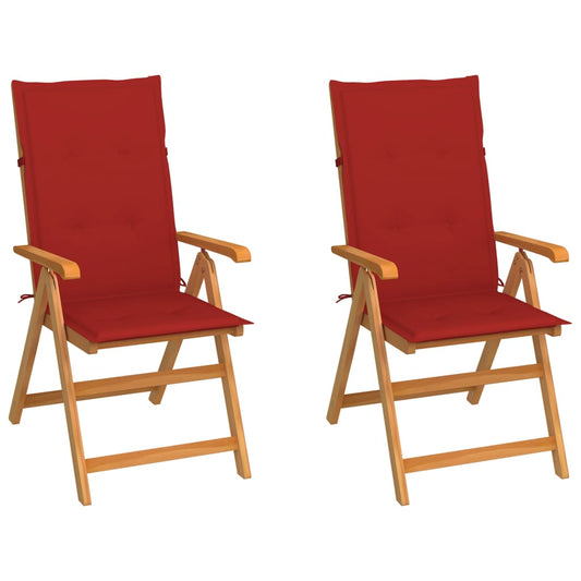 Zahradní židle 2 ks s červenými poduškami masivní teak