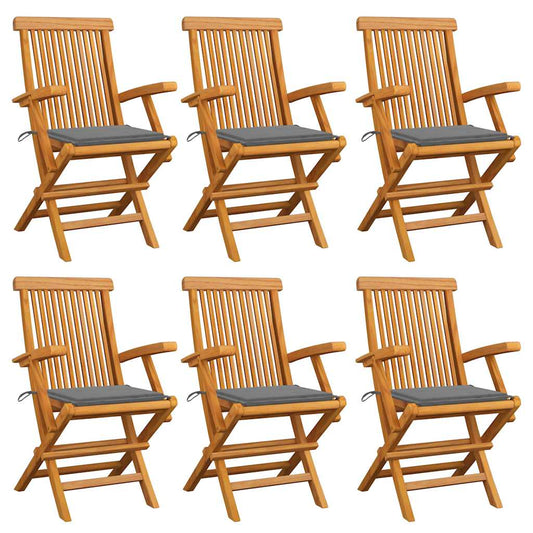 Zahradní židle s šedými poduškami 6 ks masivní teak