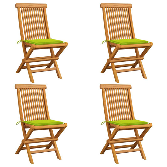 Zahradní židle s jasně zelenými poduškami 4 ks masivní teak