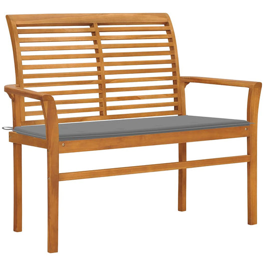 Zahradní lavice s šedou poduškou 112 cm masivní teak