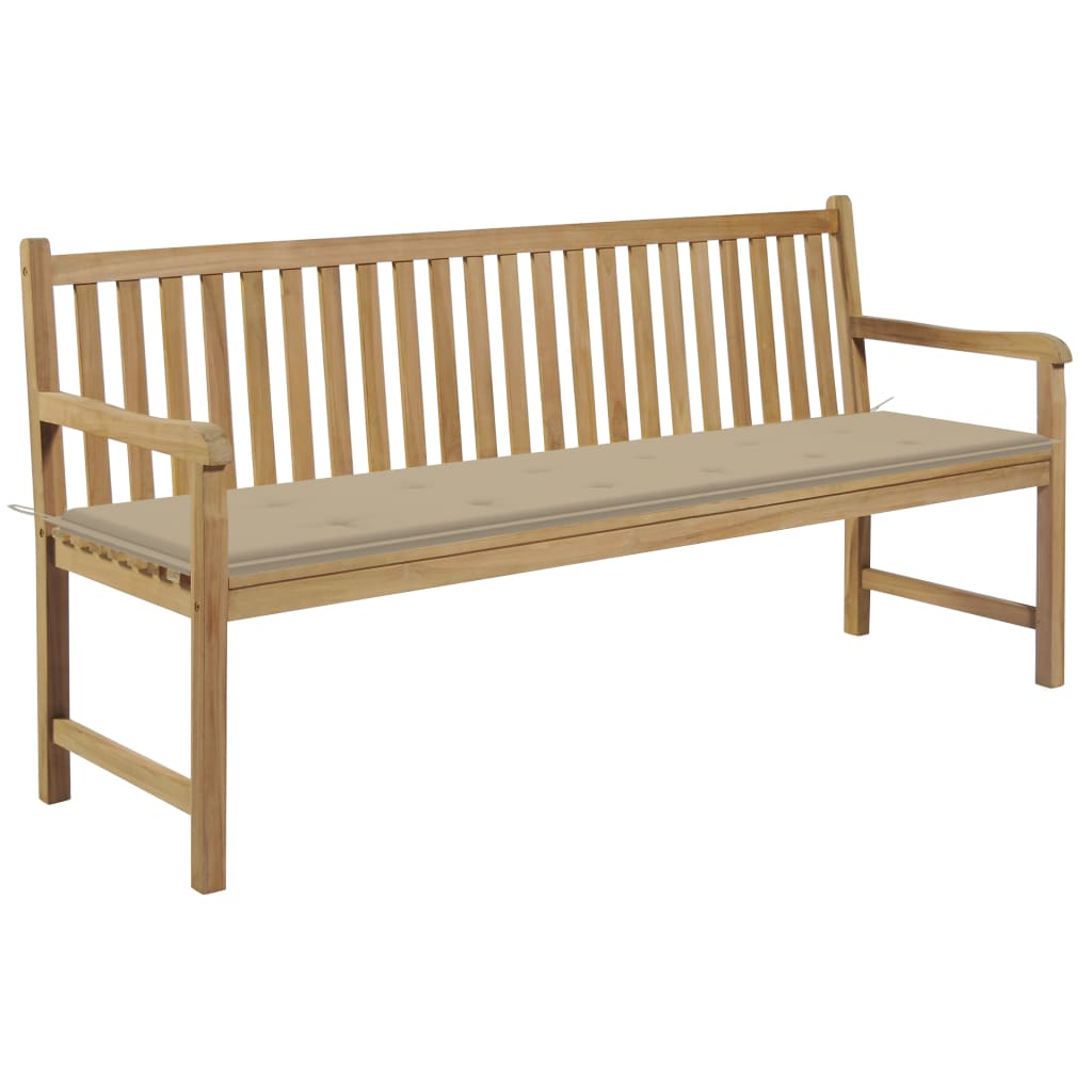 Zahradní lavice s béžovou poduškou 175 cm masivní teak