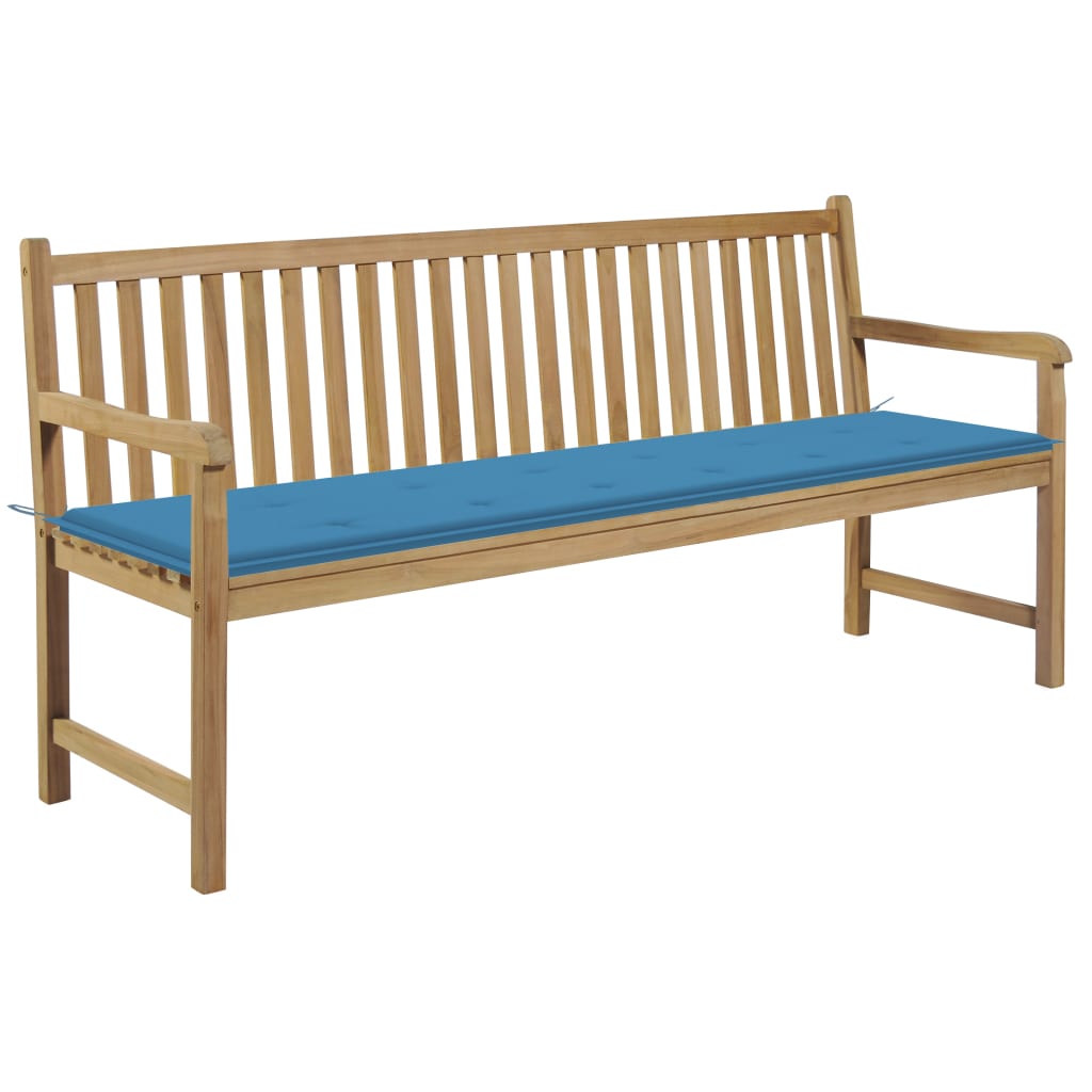 Zahradní lavice s modrou poduškou 175 cm masivní teak
