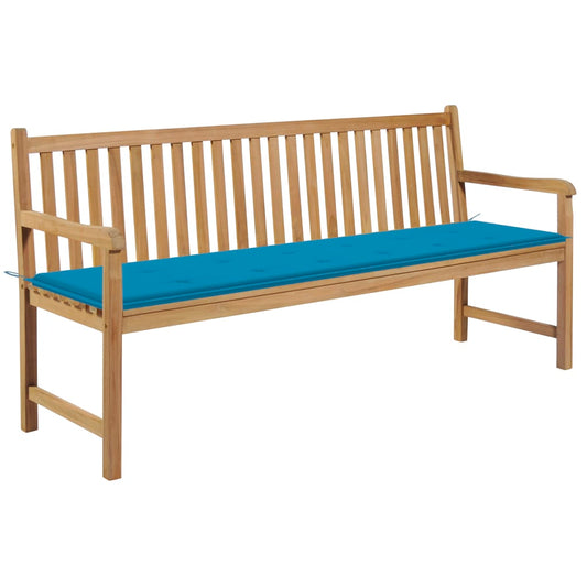Zahradní lavice s modrou poduškou 175 cm masivní teak