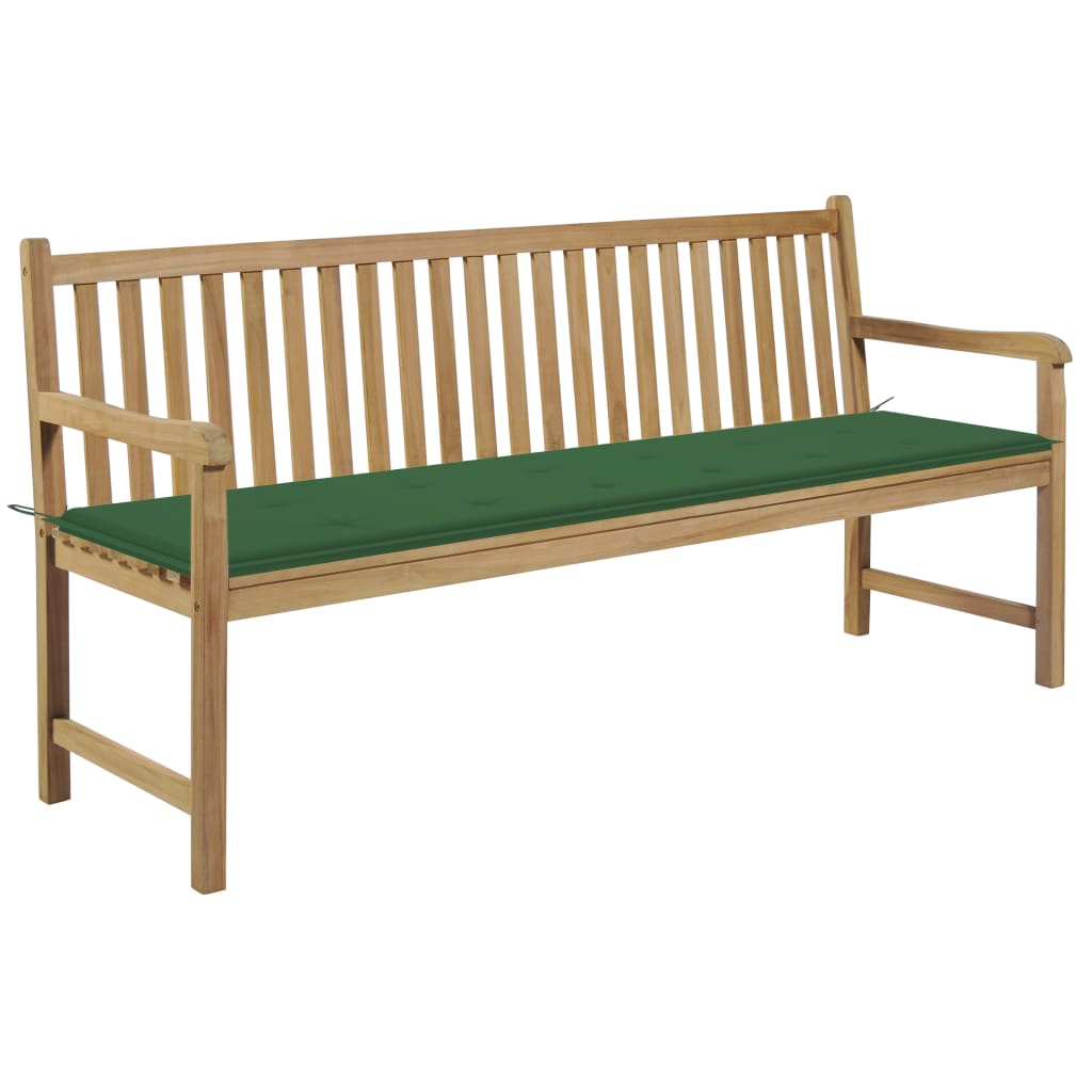 Zahradní lavice se zelenou poduškou 175 cm masivní teak