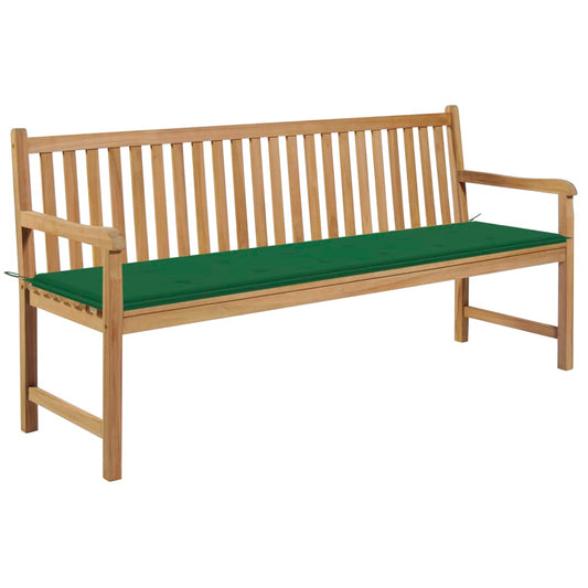 Zahradní lavice se zelenou poduškou 175 cm masivní teak