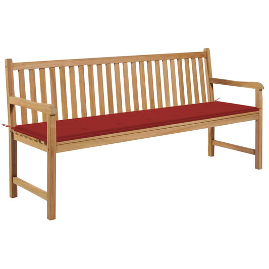 Zahradní lavice s červenou poduškou 175 cm masivní teak