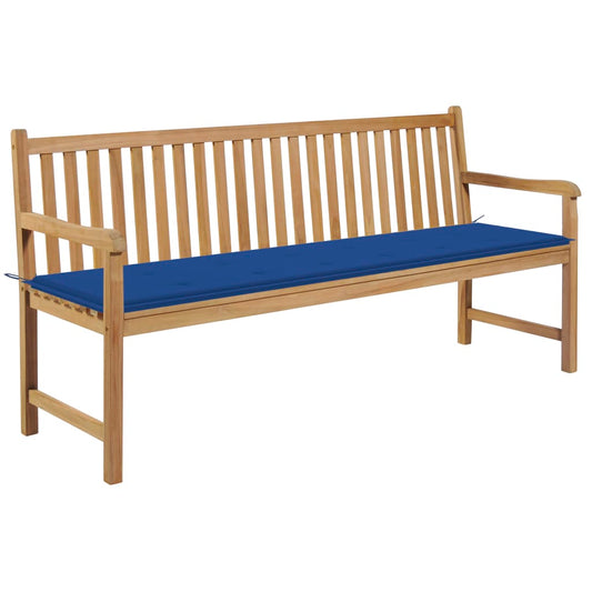 Zahradní lavice s královsky modrou poduškou 175 cm masivní teak