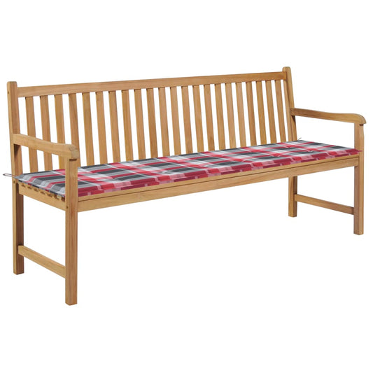 Zahradní lavice červená károvaná poduška 175 cm masivní teak