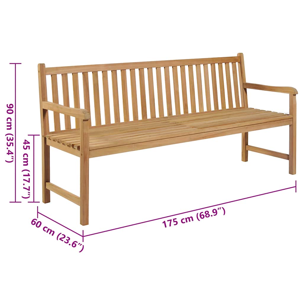 Zahradní lavice šedá károvaná poduška 175 cm masivní teak