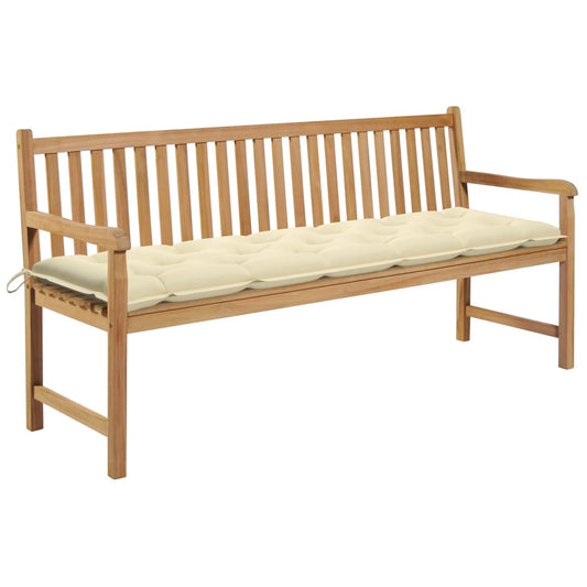 Zahradní lavice s krémově bílou poduškou 175 cm masivní teak