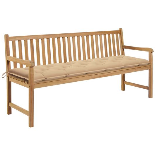 Zahradní lavice s béžovou poduškou 175 cm masivní teak