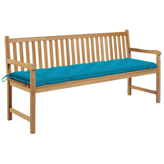 Zahradní lavice se světle modrou poduškou 175 cm masivní teak