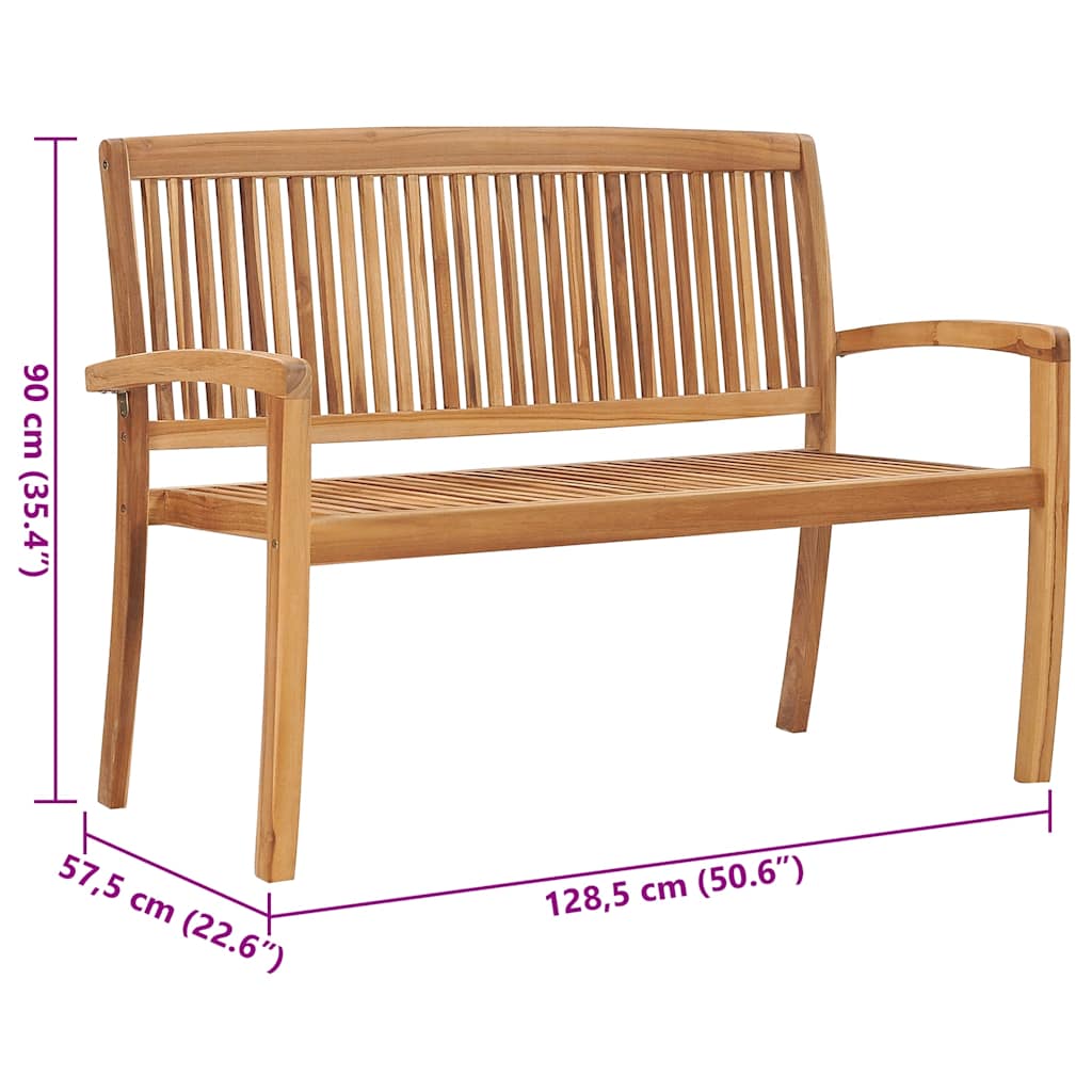Stohovatelná zahradní lavice s poduškou 128,5 cm masivní teak