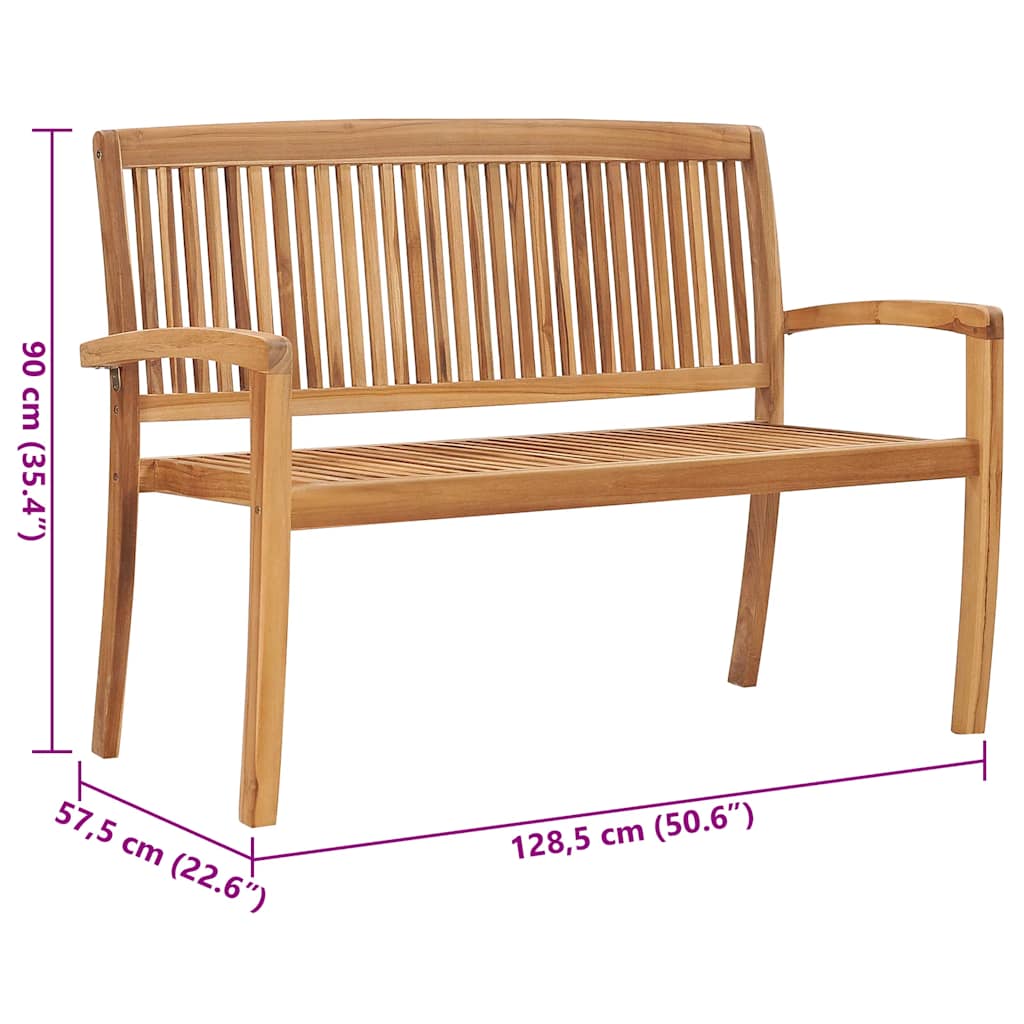 Stohovatelná zahradní lavice s poduškou 128,5 cm masivní teak