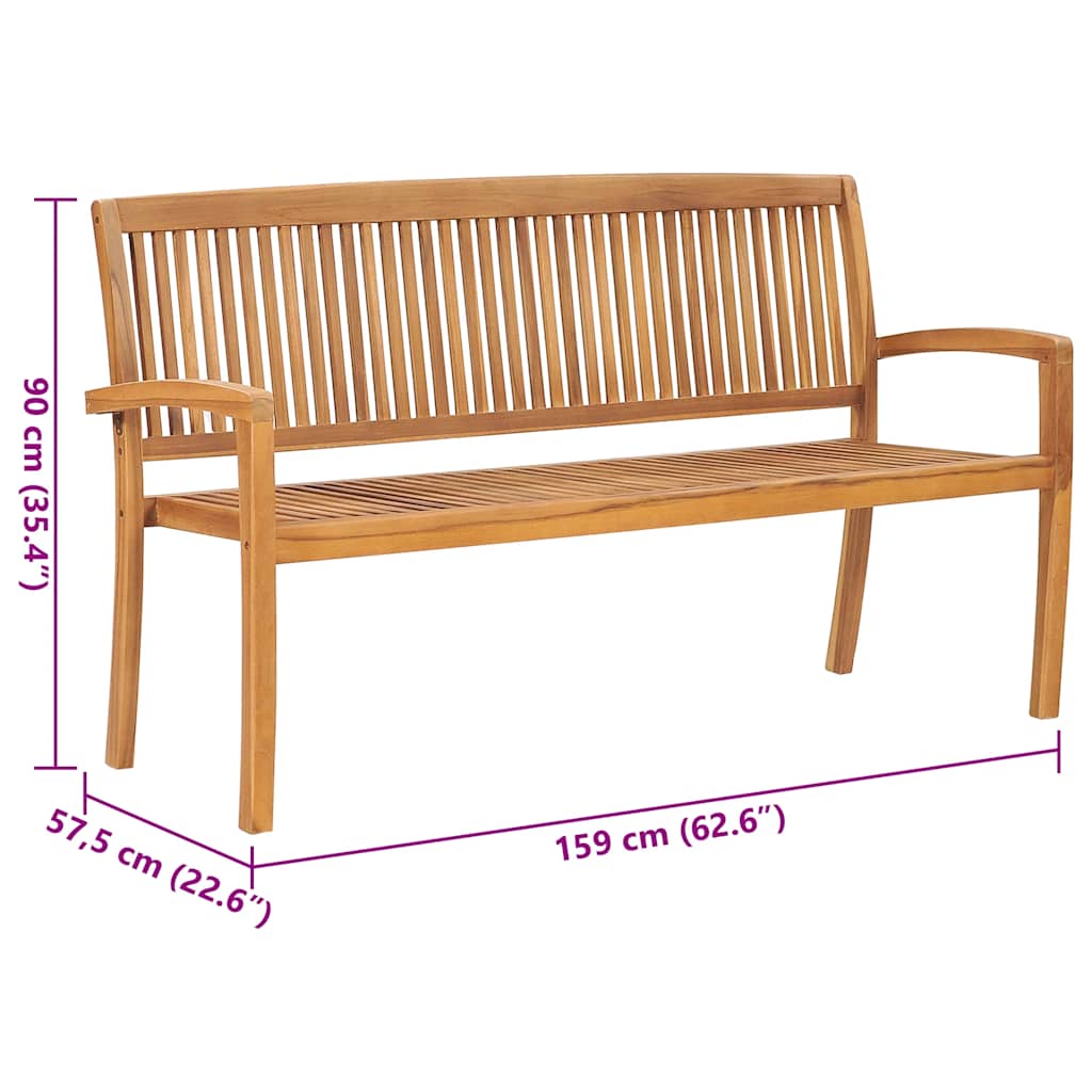 Stohovatelná zahradní lavice s poduškou 159 cm masivní teak